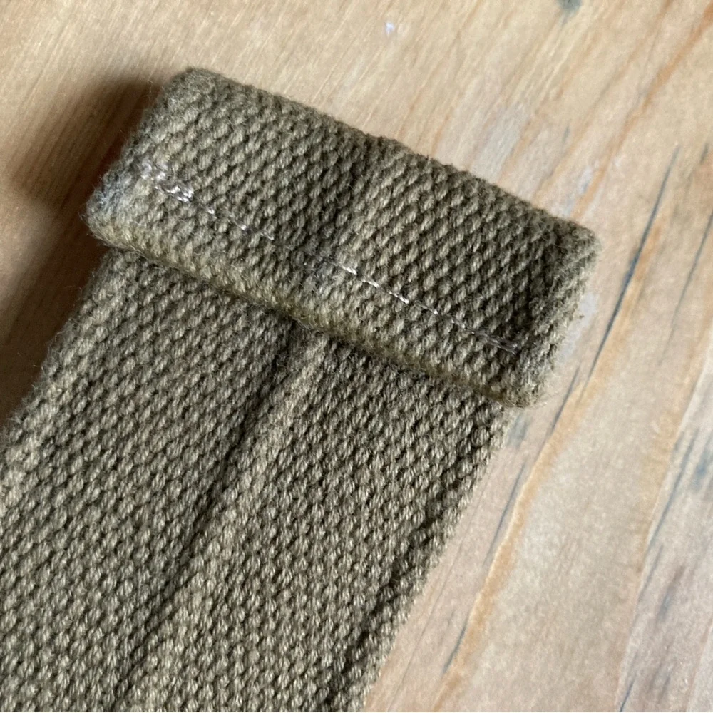 Khakis Heavy Canvas Double Rectangular Ring Brass Look Utility Belt Says 36
